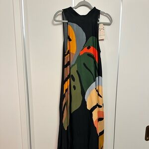 NWT - FARM Rio Black Maxi Dress with Green and Orange Accents - S